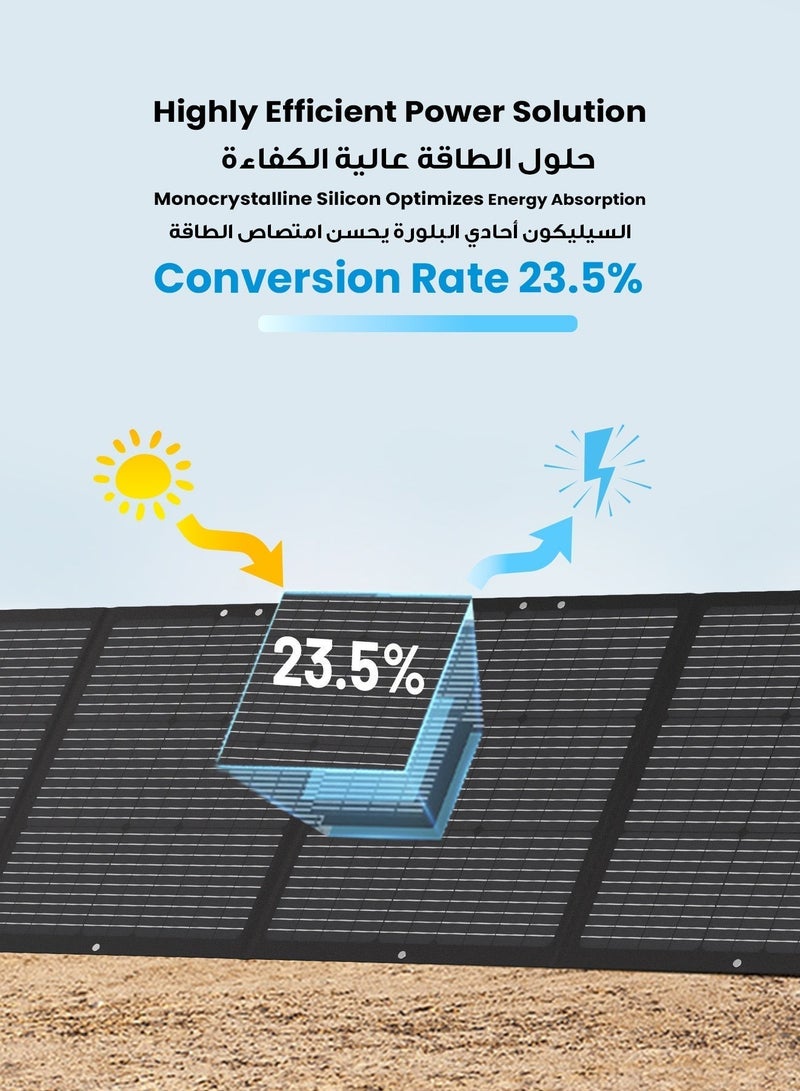 باورولوجي لوحة شمسية أحادية البلورة محمولة وقابلة للطي بقدرة 200 واط، مقاومة للماء بمعيار IP67، شاحن خارجي بمنفذي USB-A وUSB-C، كفاءة تحويل طاقة عالية بنسبة 23.5%، مناسبة للتخييم والرحلات - أسود - Image 2